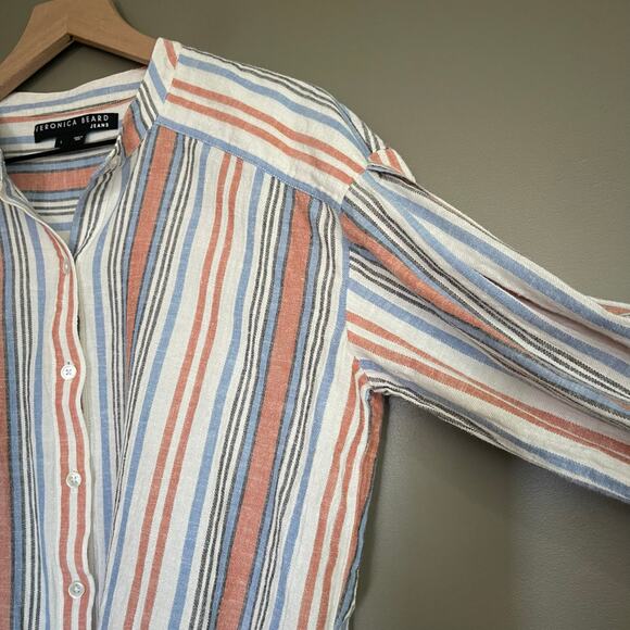 Veronica Beard Grove Striped Shirt Large Button Front Lightweight Gauzy Cotton - Picture 13 of 16